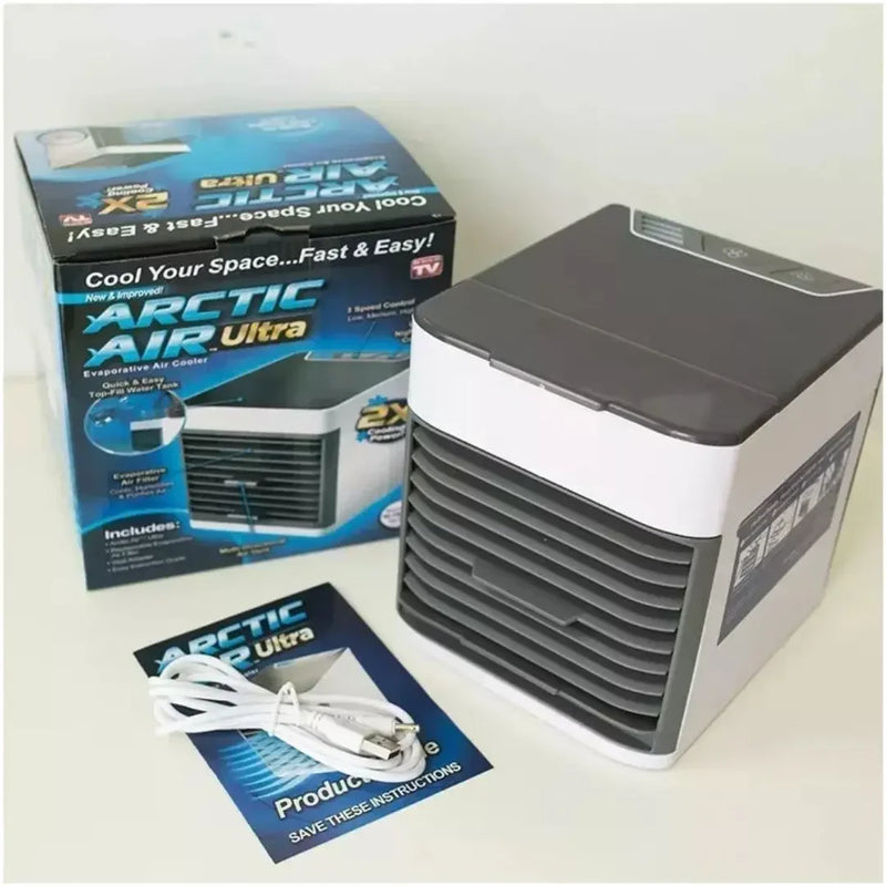 Mini Ar-Condicionado Portátil USB 3 em 1 – Refrigera, Umidifica e Ilumina