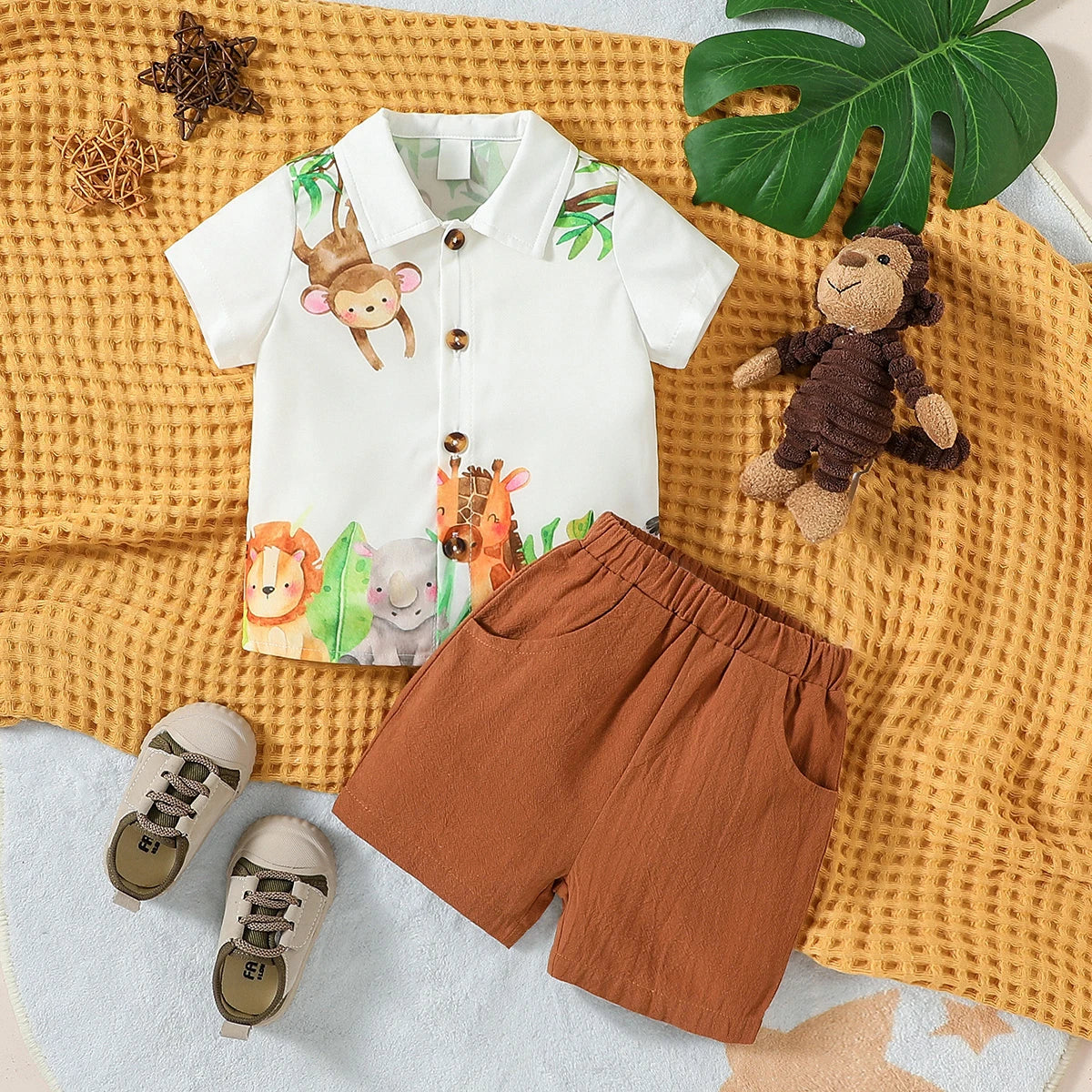 Conjunto Infantil Premium Verão – Camisa e Short com Estampa Animal para Bebês