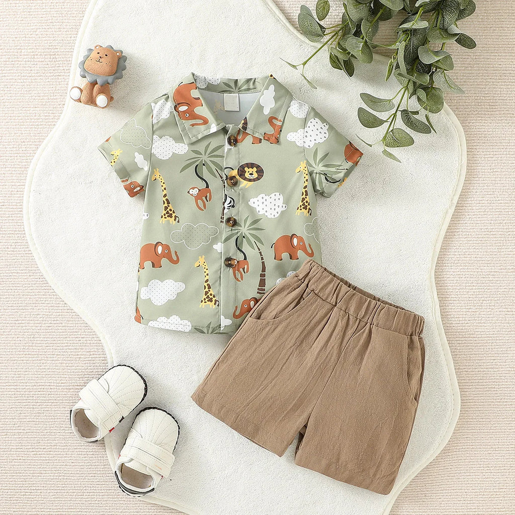 Conjunto Infantil Premium Verão – Camisa e Short com Estampa Animal para Bebês