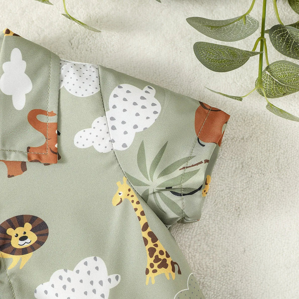 Conjunto Infantil Premium Verão – Camisa e Short com Estampa Animal para Bebês
