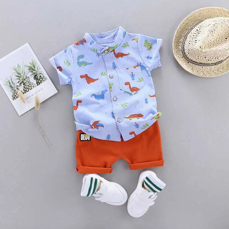 Conjunto Infantil 2 Peças de Verão – Camisa Estampa Dinossauro + Shorts