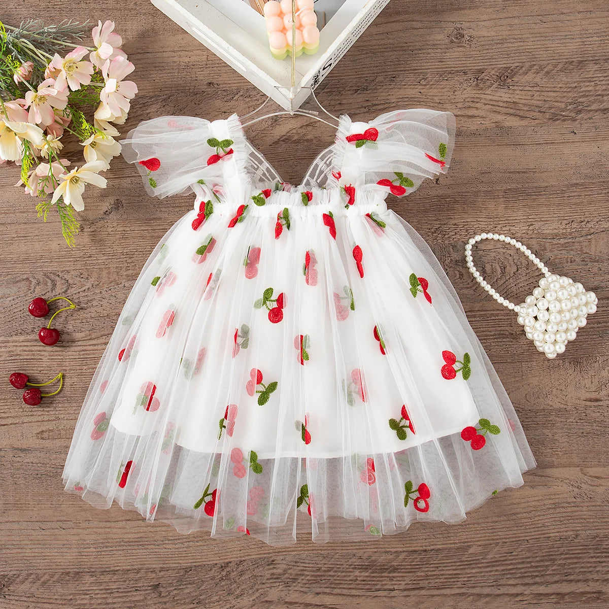 Vestido Infantil Menina – Estampa Frutas & Flores + Laço nas Costas | Princesa | Verão | Importado