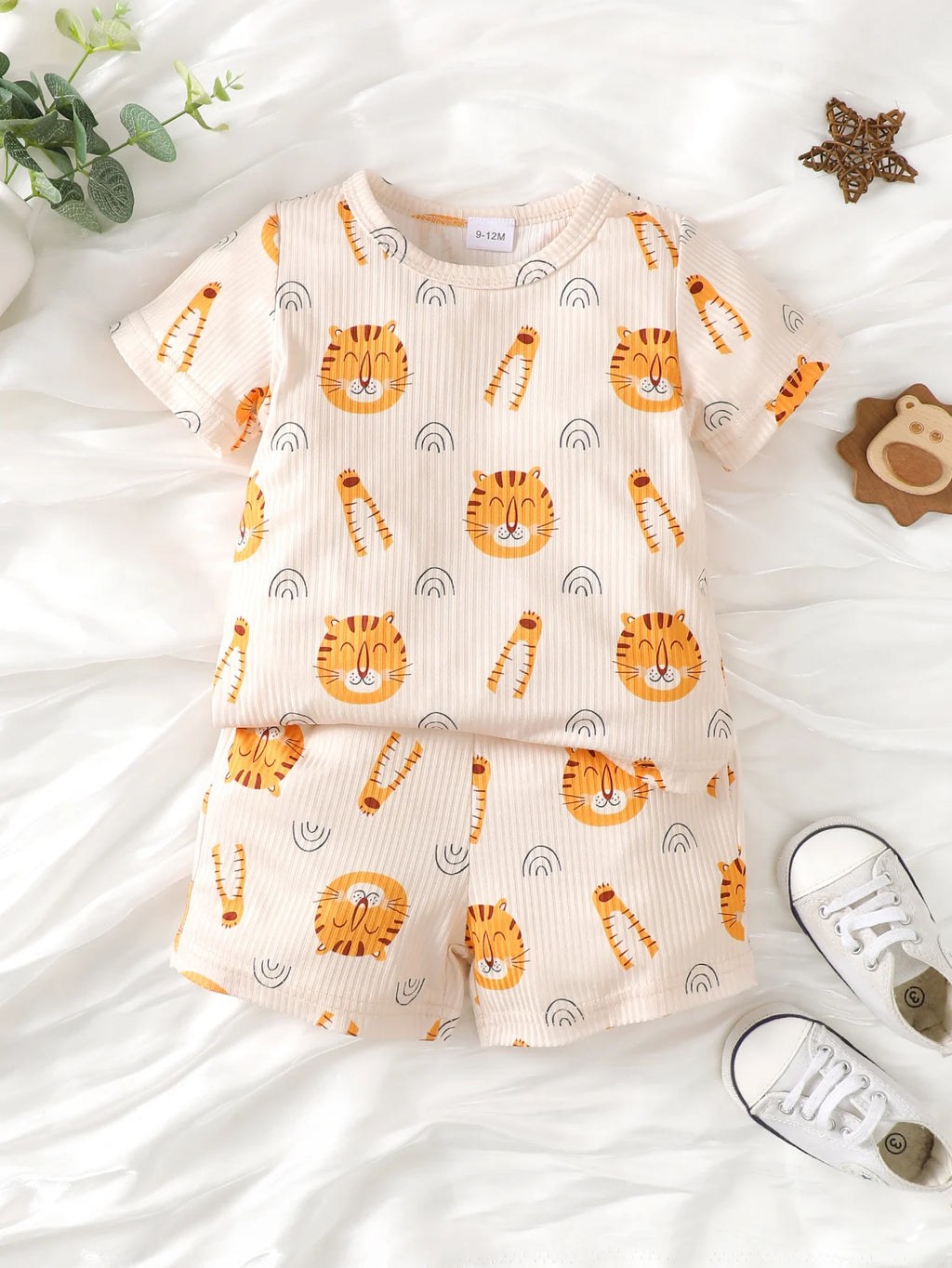 Conjunto Infantil Menino Tigre | Camiseta + Shorts Verão | Roupa Confortável para Bebês e Crianças
