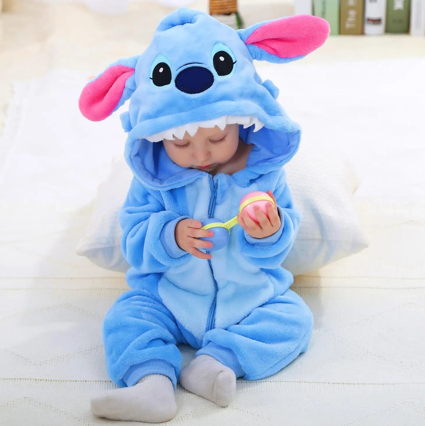 Macacão Kigurumi Infantil Stitch e Animais | Pijama Fantasia Bebê Inverno | 0 a 3 Anos
