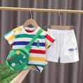 Conjunto Infantil 3 Peças – Camiseta + Shorts + Bolsinha Dino | Verão | Unissex