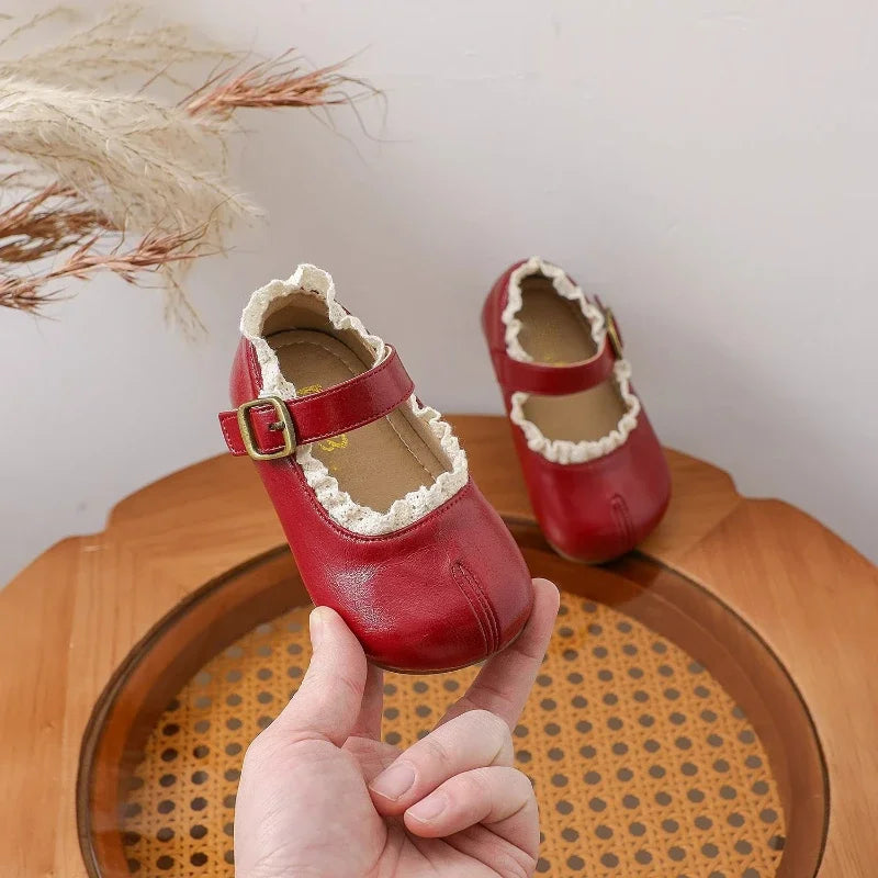 Sapatilha Infantil em Couro PU com Babados | Meninas | Outono & Primavera