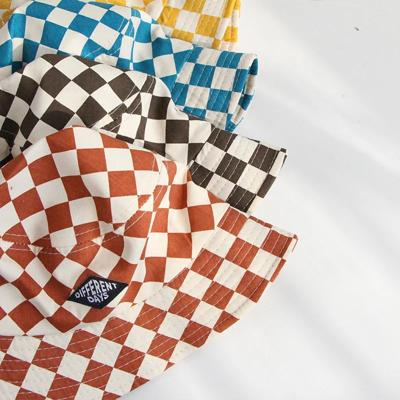 Chapéu Pescador Infantil Xadrez Estilo Coreano | Unissex | 2 a 10 Anos
