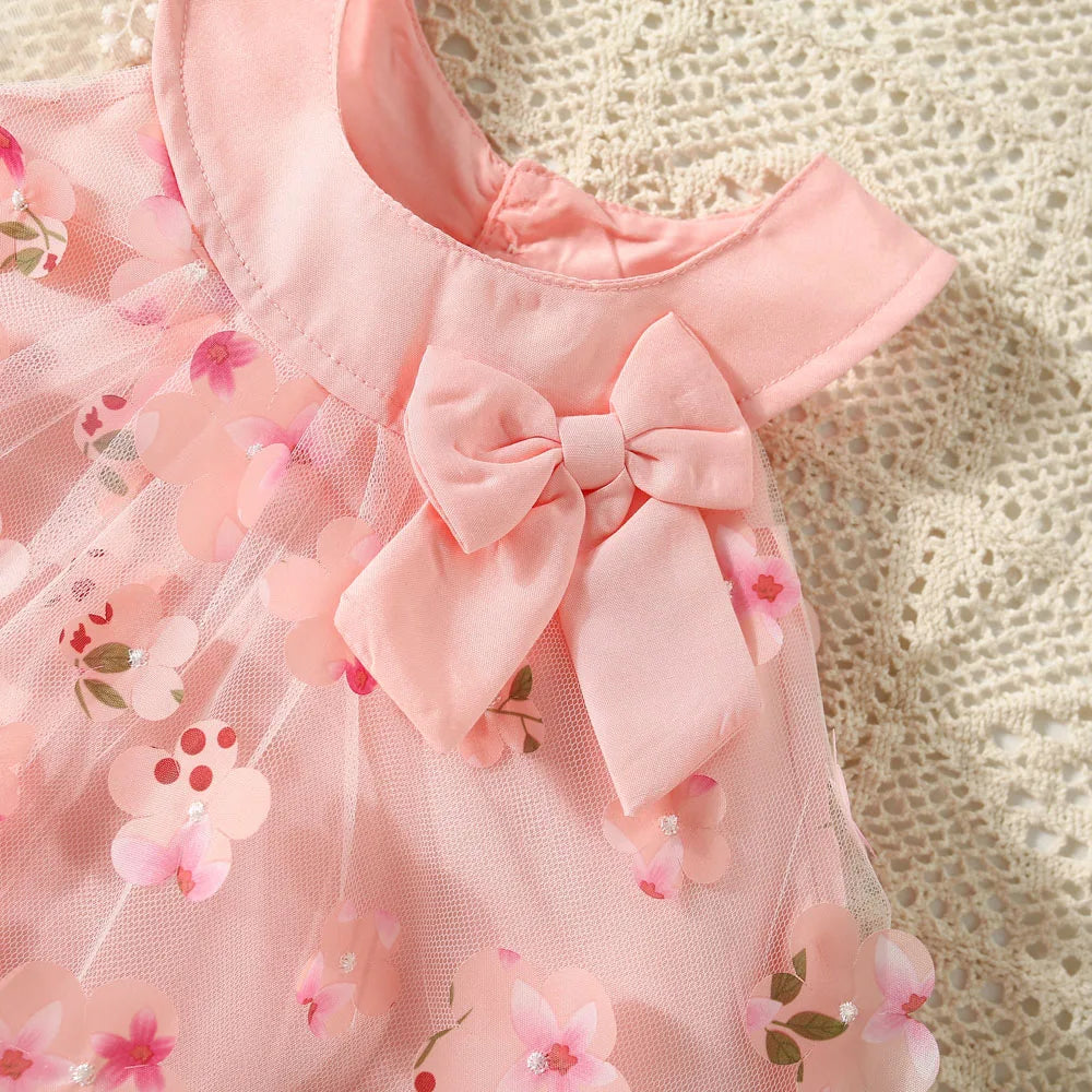 Vestido Princesa Bebê Verão – Floral com Laço | Modelo Importado, Leve e Super Fofo (0 a 3 Anos)
