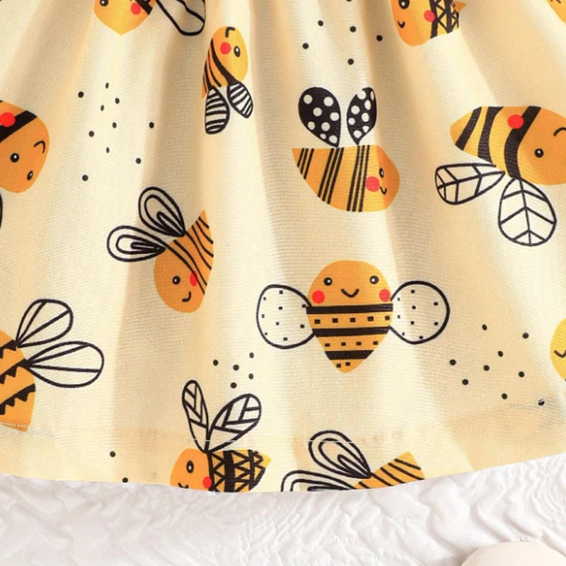 Vestido Infantil Bebê Abelhinha Amarelo | Vestido Verão com Tiara | 0 a 3 Anos