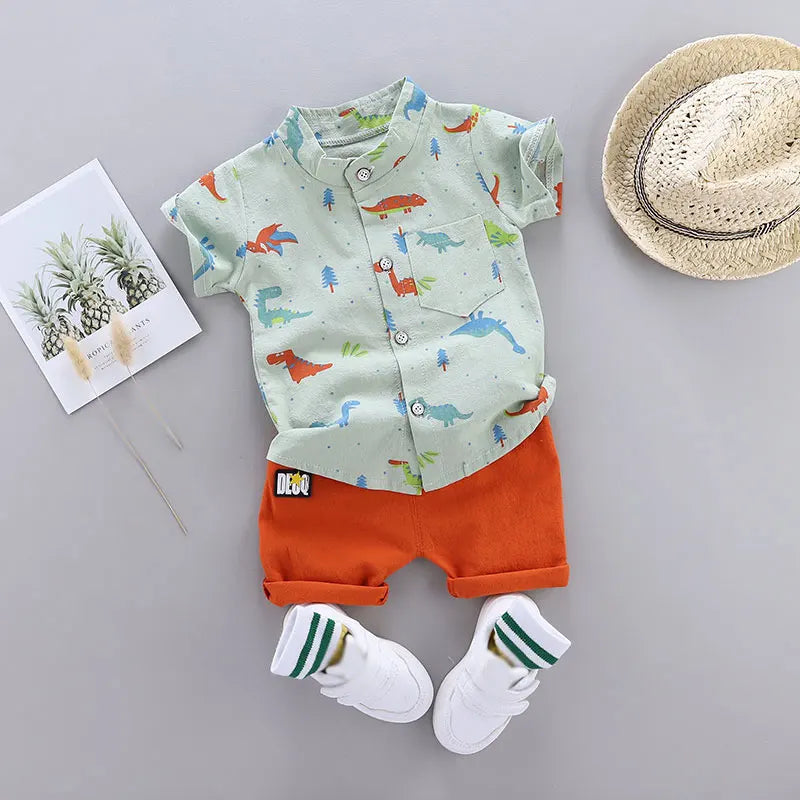 Conjunto Infantil 2 Peças de Verão – Camisa Estampa Dinossauro + Shorts