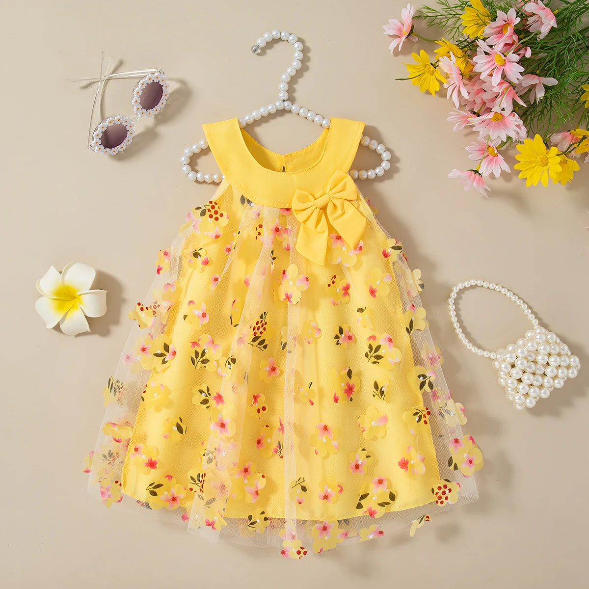 Vestido Princesa Bebê Verão – Floral com Laço | Modelo Importado, Leve e Super Fofo (0 a 3 Anos)