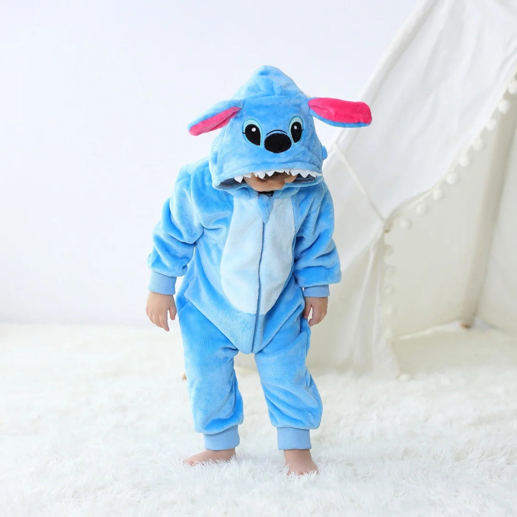 Macacão Kigurumi Infantil Stitch e Animais | Pijama Fantasia Bebê Inverno | 0 a 3 Anos