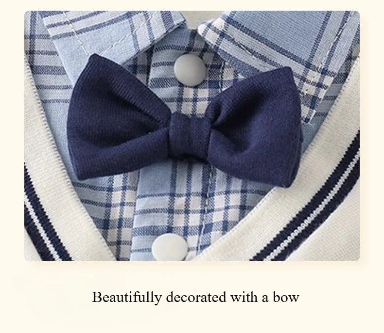 Macacão Infantil Masculino Verão Estilo College – Body Curto com Estampa de Cachorrinho, Confortável e Leve para Bebês