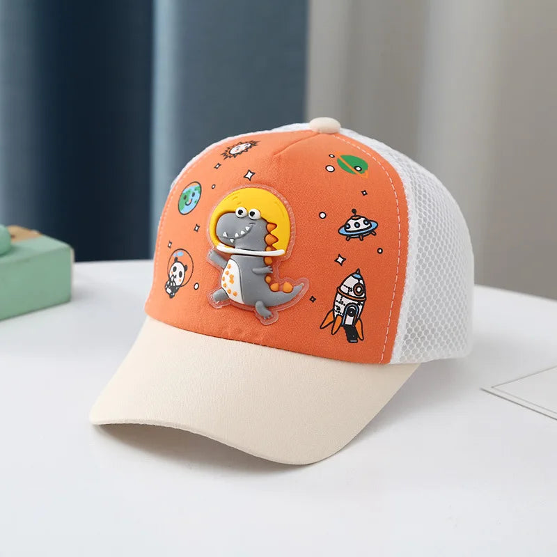 Boné Infantil Dinossauro em Tela | Boné Verão Respirável Unissex | Proteção Solar 4 a 6 Anos