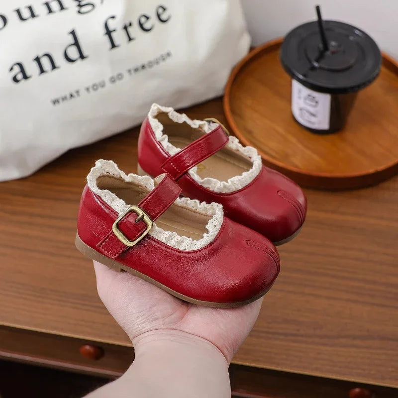 Sapatilha Infantil em Couro PU com Babados | Meninas | Outono & Primavera