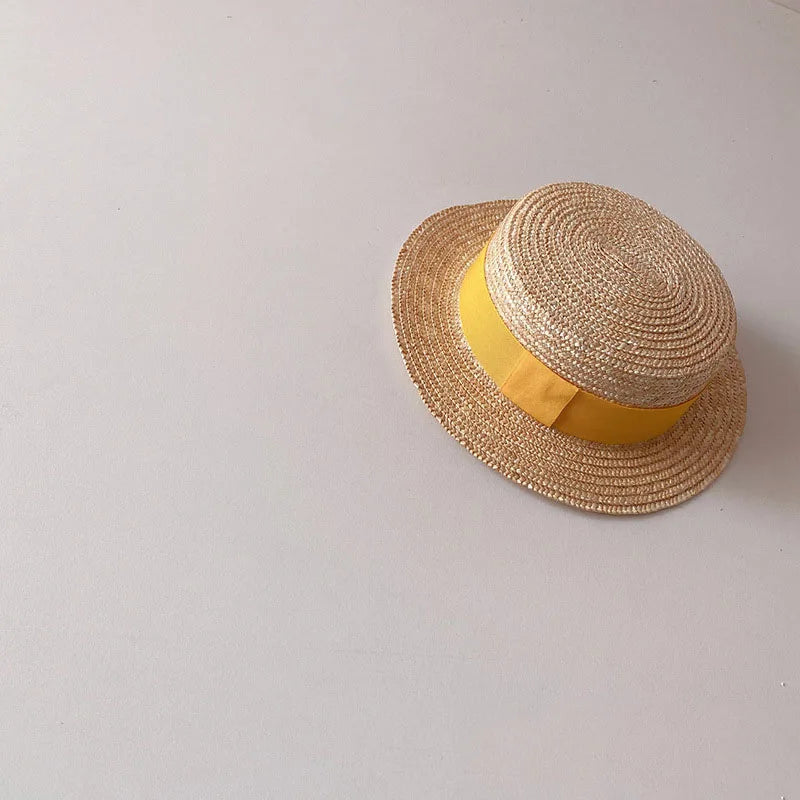 Chapéu Infantil de Palha Aba Larga | Estilo Coreano Unissex | Proteção Solar Verão 1 a 3 Anos