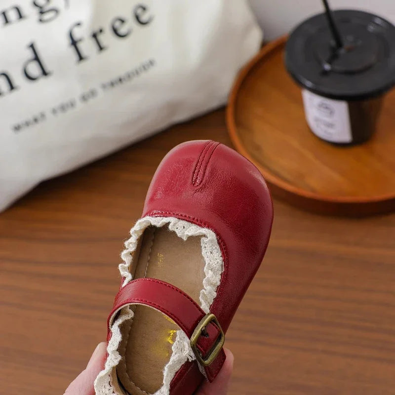 Sapatilha Infantil em Couro PU com Babados | Meninas | Outono & Primavera