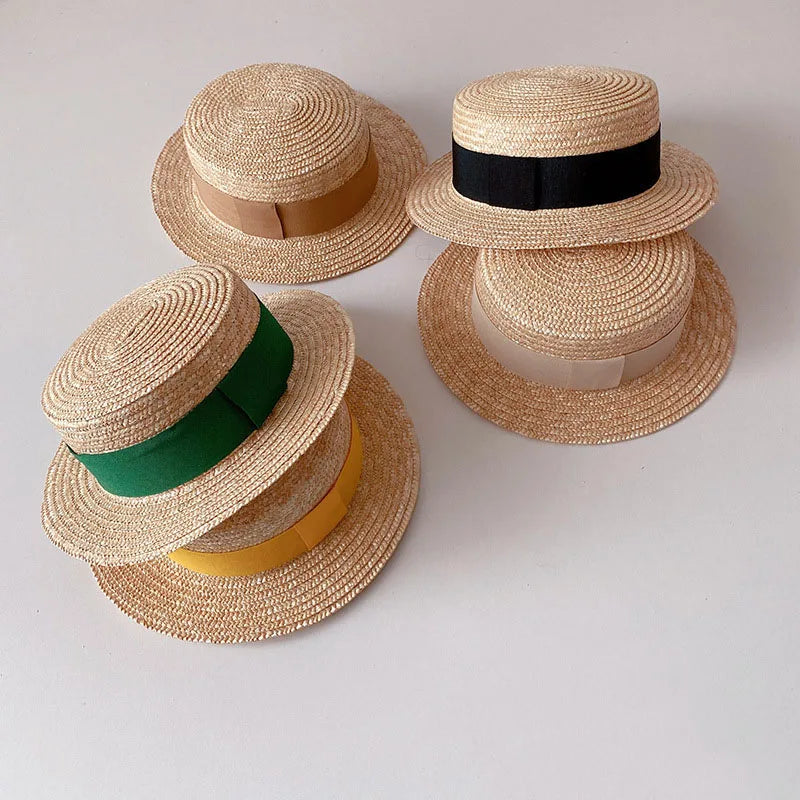 Chapéu Infantil de Palha Aba Larga | Estilo Coreano Unissex | Proteção Solar Verão 1 a 3 Anos