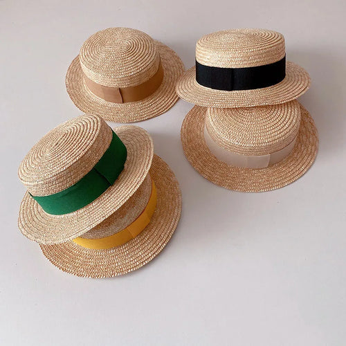 Chapéu Infantil de Palha Aba Larga | Estilo Coreano Unissex | Proteção Solar Verão 1 a 3 Anos