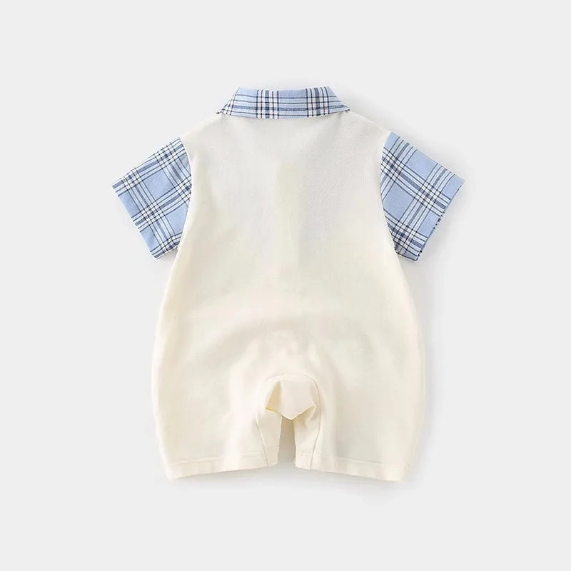 Macacão Infantil Masculino Verão Estilo College – Body Curto com Estampa de Cachorrinho, Confortável e Leve para Bebês