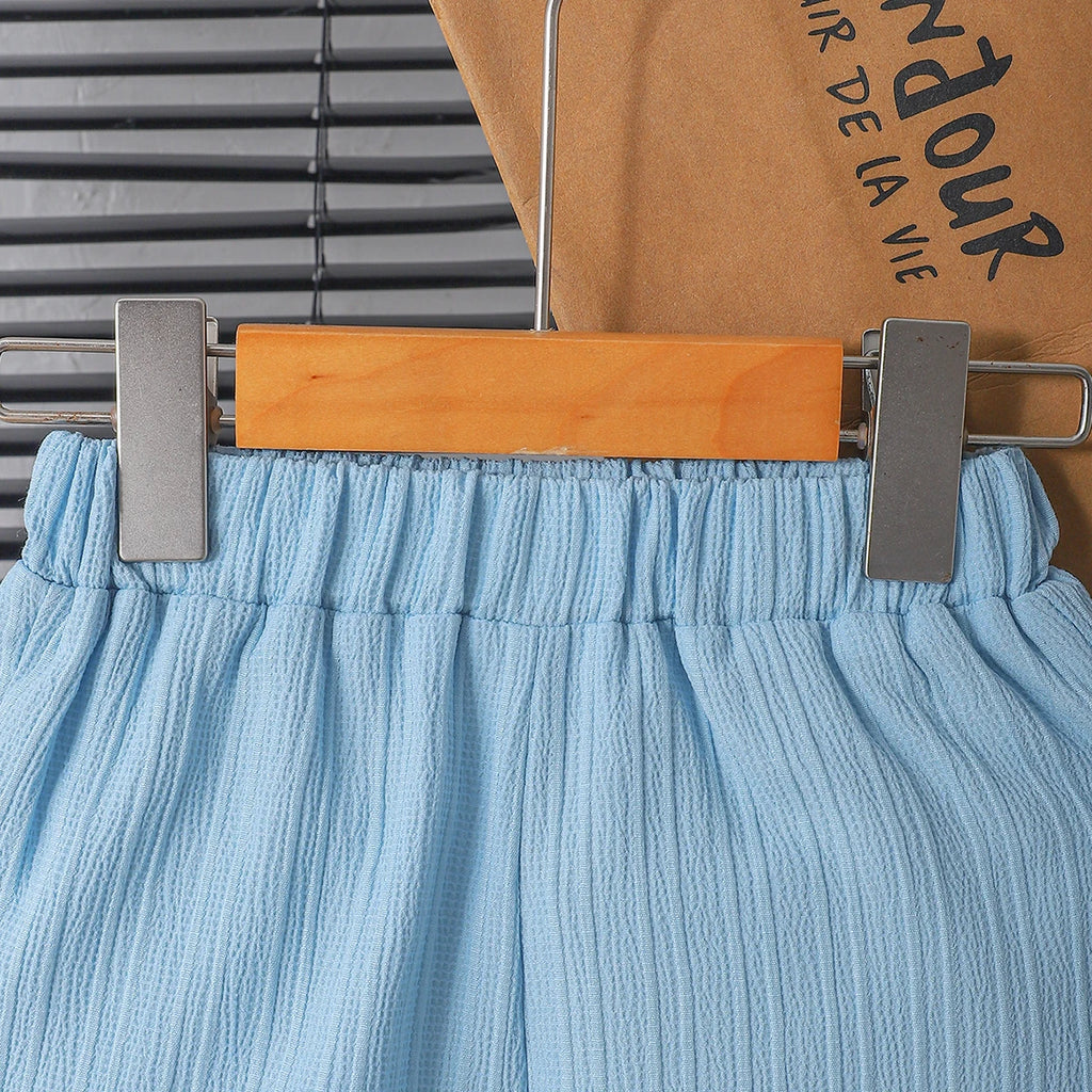 Conjunto Infantil Masculino Verão – Camisa Azul Botões + Shorts Soltos (7 a 13 anos – Importado)