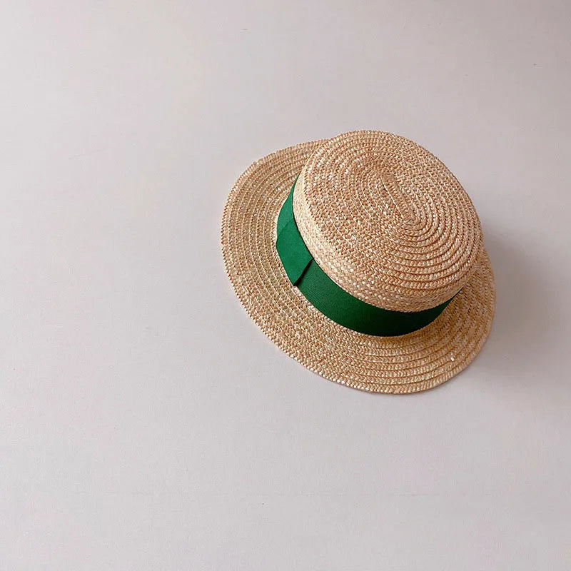 Chapéu Infantil de Palha Aba Larga | Estilo Coreano Unissex | Proteção Solar Verão 1 a 3 Anos