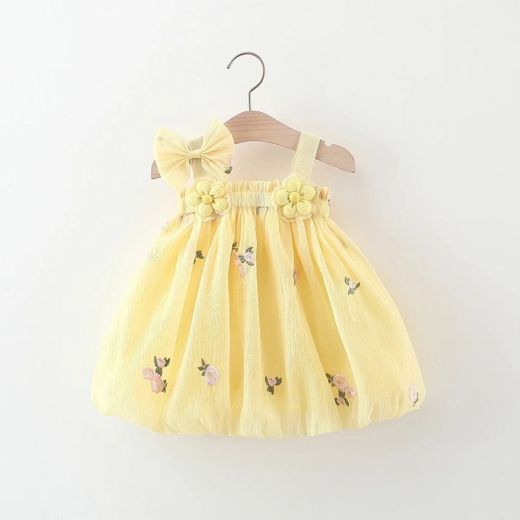 Vestido Infantil – Laço e Tule Bordado | Princesa | Verão | Importado