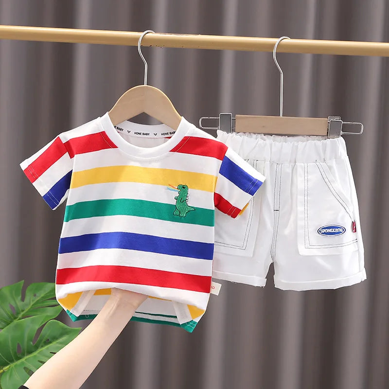 Conjunto Infantil 3 Peças – Camiseta + Shorts + Bolsinha Dino | Verão | Unissex