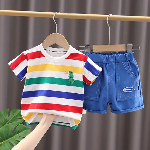 Conjunto Infantil 3 Peças – Camiseta + Shorts + Bolsinha Dino | Verão | Unissex