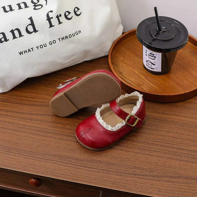 Sapatilha Infantil em Couro PU com Babados | Meninas | Outono & Primavera