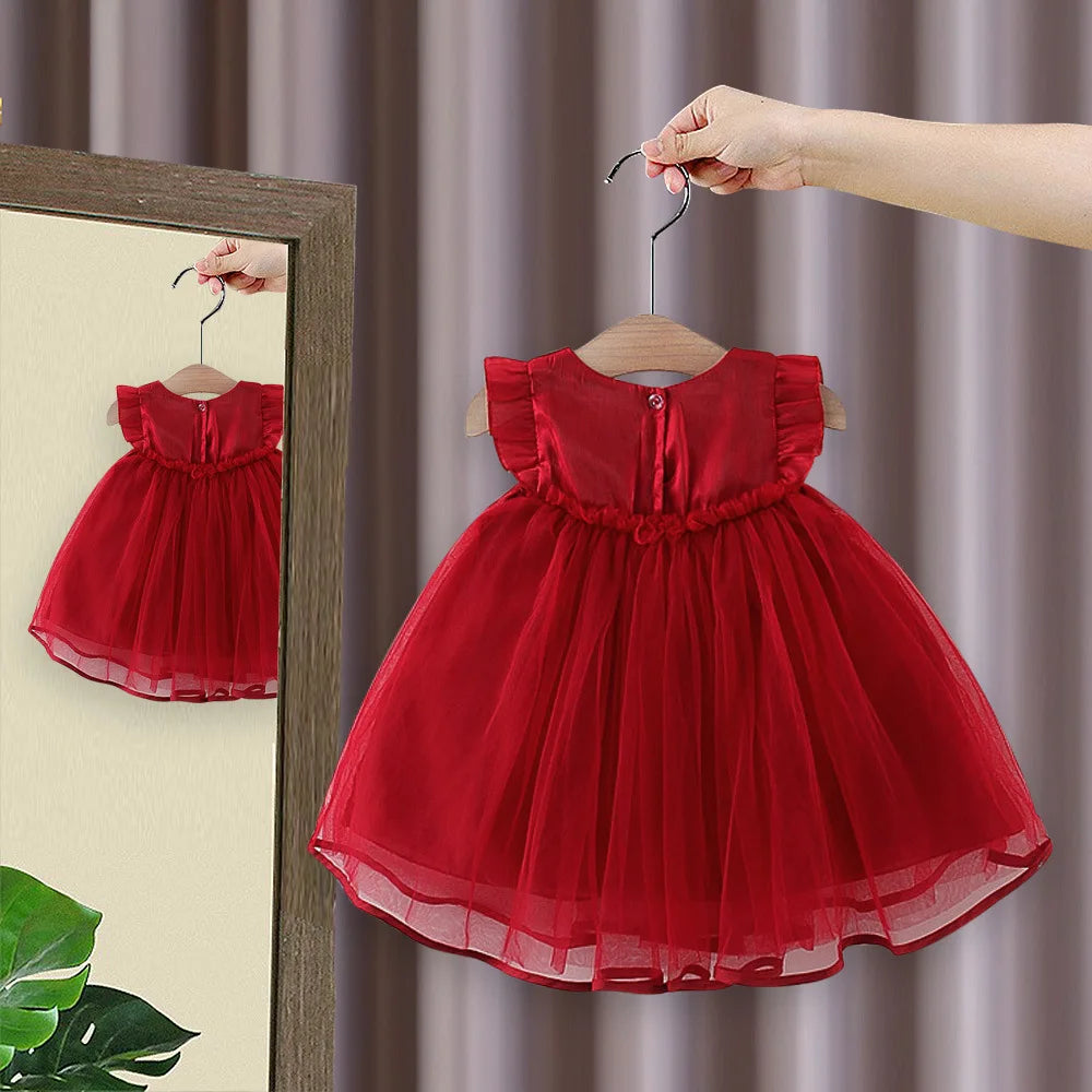 Vestido Infantil Princesa Nuvem – Com Laço, Tule Macio e Manga Borboleta (Importado)