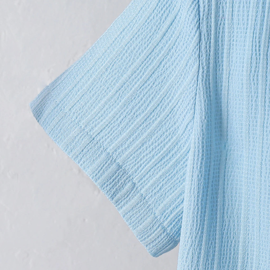 Conjunto Infantil Masculino Verão – Camisa Azul Botões + Shorts Soltos (7 a 13 anos – Importado)