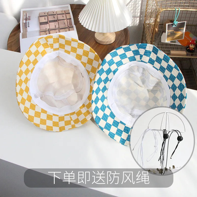 Chapéu Pescador Infantil Xadrez Estilo Coreano | Unissex | 2 a 10 Anos