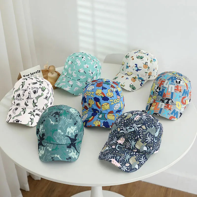 Boné Infantil Dinossauro | Boné Baseball Unissex com Aba Curva | Proteção Solar 2 a 6 Anos