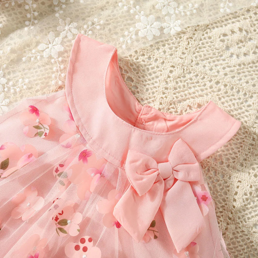 Vestido Princesa Bebê Verão – Floral com Laço | Modelo Importado, Leve e Super Fofo (0 a 3 Anos)