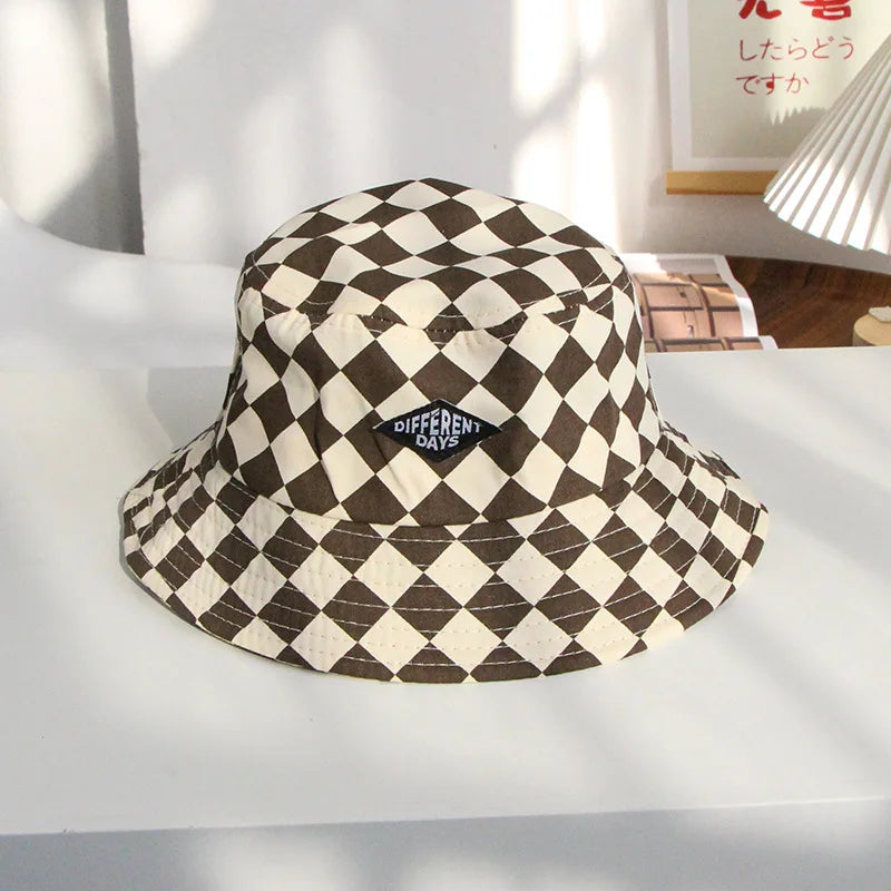 Chapéu Pescador Infantil Xadrez Estilo Coreano | Unissex | 2 a 10 Anos