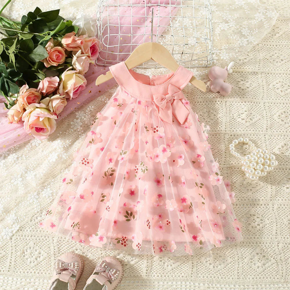 Vestido Princesa Bebê Verão – Floral com Laço | Modelo Importado, Leve e Super Fofo (0 a 3 Anos)