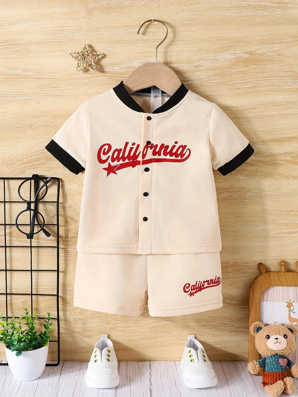 Conjunto Infantil Menino Verão 2 Peças – Jaqueta Baseball + Shorts | Conforto e Estilo Casual e Esportivo