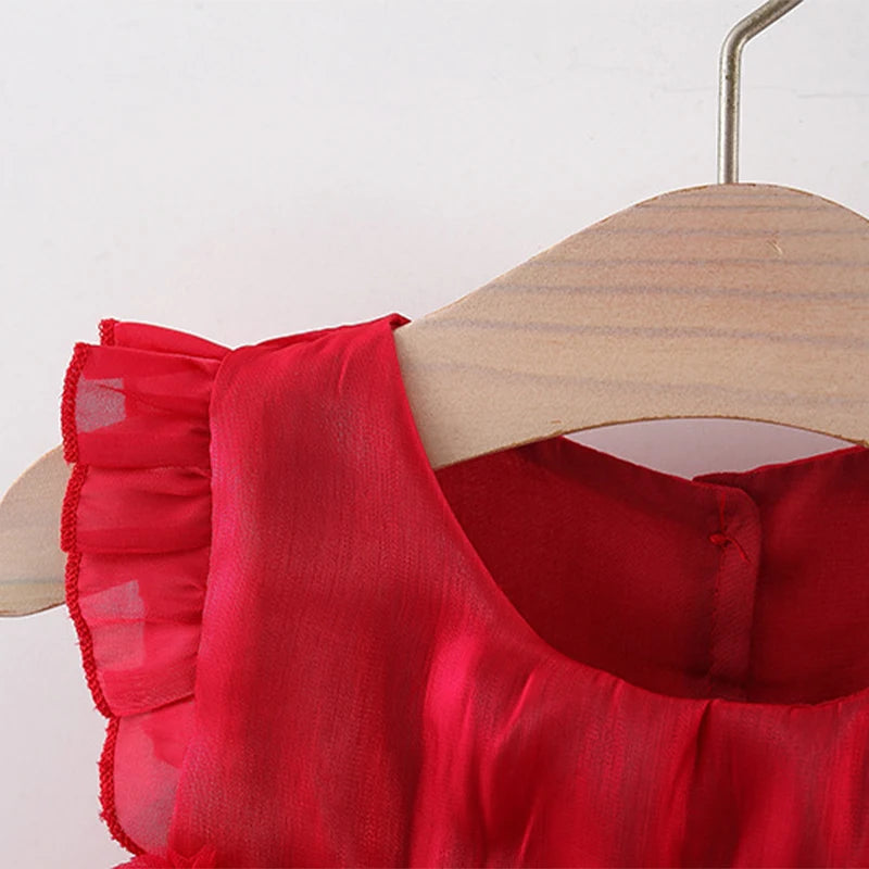 Vestido Infantil Princesa Nuvem – Com Laço, Tule Macio e Manga Borboleta (Importado)