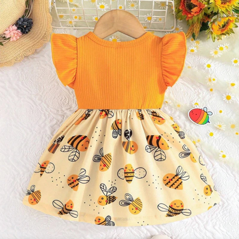 Vestido Infantil Bebê Abelhinha Amarelo | Vestido Verão com Tiara | 0 a 3 Anos