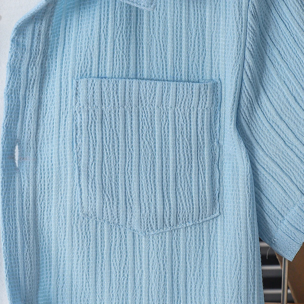 Conjunto Infantil Masculino Verão – Camisa Azul Botões + Shorts Soltos (7 a 13 anos – Importado)