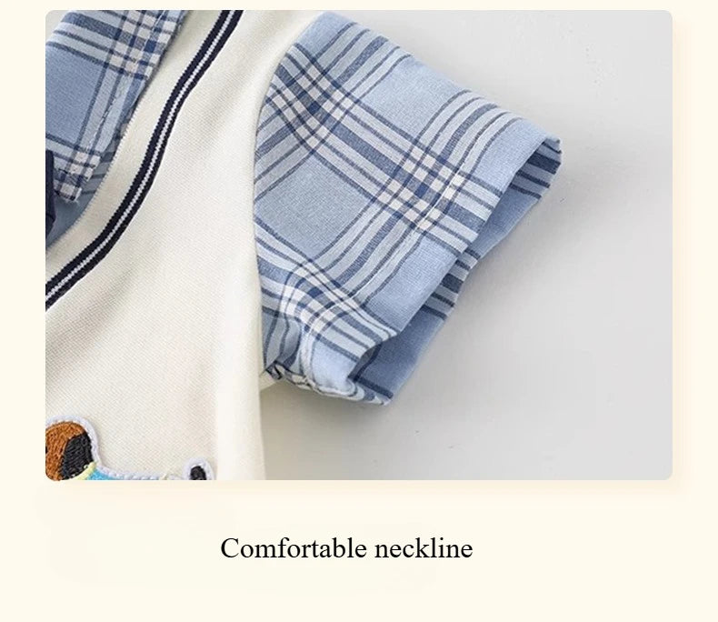 Macacão Infantil Masculino Verão Estilo College – Body Curto com Estampa de Cachorrinho, Confortável e Leve para Bebês